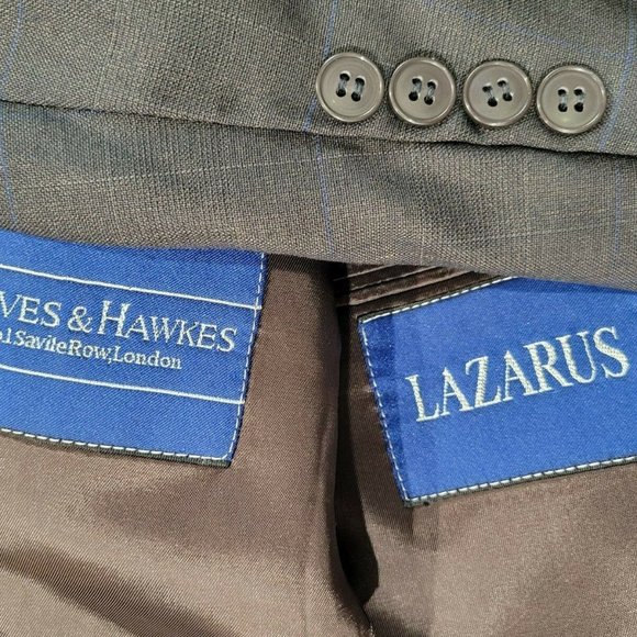 Gieves & Hawkes Savile Row London Lazarus Wool Brown Check Blazer Jacket 42L - Picture 7 of 7
